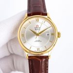 Omega De Ville – Men's Gold-Plated Case with Silver Dial and Brown Leather Strap
