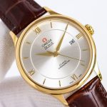 Omega De Ville – Men's Gold-Plated Case with Silver Dial and Brown Leather Strap - 图片 7