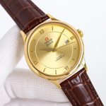 Omega De Ville – Men's Gold-Plated Case with Silver Dial and Brown Leather Strap - 图片 6