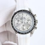 Omega Speedmaster Professional – Men's Silver Dial with Black Tachymeter Bezel and White Rubber Strap