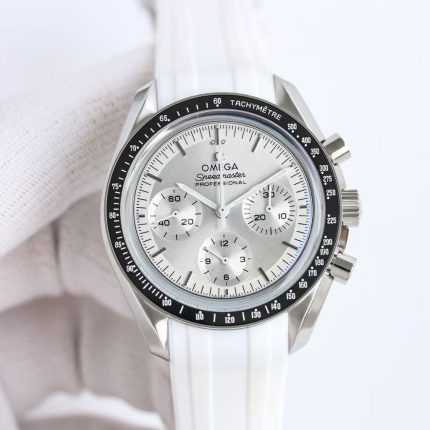 Omega Speedmaster Professional – Men's Silver Dial with Black Tachymeter Bezel and White Rubber Strap