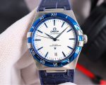 "Omega Constellation – Men's White Dial with Blue Ceramic Bezel and Roman Numerals, Co-Axial Master Chronometer  "