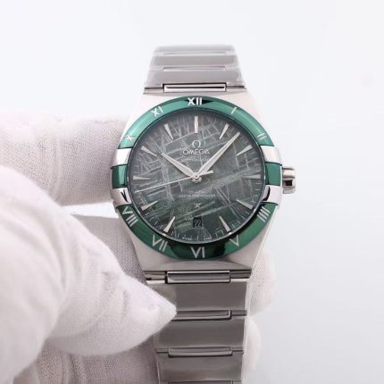 Omega Constellation – Men's Green Ceramic Bezel with Marble Dial and Stainless Steel Bracelet, Co-Axial Master Chronometer