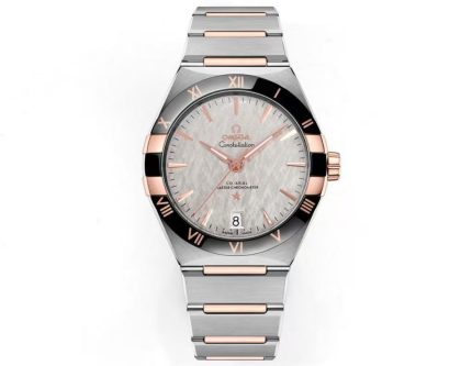 Omega Constellation – Men's Silver Sunburst Dial with Rose Gold Accents and Two-Tone Bracelet, Co-Axial Master Chronometer