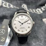 Tissot Le Locle Automatic Watch – Stainless Steel Case, White Dial with Roman Numerals, Black Leather Strap
