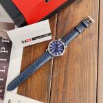 Tissot Classic Watch – Blue Dial with Roman Numerals, Navy Leather Strap, Swiss Made - 图片 3