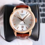 Tissot Chemin des Tourelles Automatic Watch – Black/White/Brown Dial Options, Diamond Accents, Leather Strap
