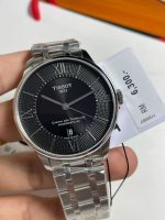 "Tissot Chemin des Tourelles Automatic Watch – Black Dial with Roman Numerals, Stainless Steel Bracelet, Powermatic 80 Movement  "