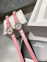 Tissot Lady's Watch – Pink Leather Strap, Crystal-Encrusted Bezel, Mother-of-Pearl & White Dial Options