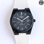 Tissot PRX Powermatic 80 Watch – Carbon Fiber Texture Case, White Rubber Strap, Swiss Made Automatic - 图片 2