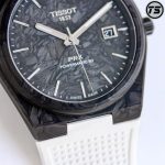 Tissot PRX Powermatic 80 Watch – Carbon Fiber Texture Case, White Rubber Strap, Swiss Made Automatic - 图片 4
