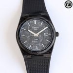 Tissot PRX Powermatic 80 Watch – All-Black Carbon Fiber Texture Case, Rubber Strap, Swiss Made Automatic - 图片 3