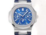 Patek Philippe Nautilus – Men's Blue Sunburst Dial with Perpetual Calendar, Stainless Steel Case and Blue Alligator Strap