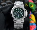 "Patek Philippe Nautilus – Men's Green Dial with Perpetual Calendar, Stainless Steel Case and Integrated Bracelet  "