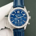 Patek Philippe Complications – Men's Blue Dial with White Gold Case, Diamond Bezel, and Blue Alligator Strap