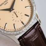 Patek Philippe Calatrava – Men's Champagne Dial with Diamond Bezel, Stainless Steel Case, and Brown Alligator Strap - 图片 4
