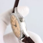 Patek Philippe Calatrava – Men's Champagne Dial with Diamond Bezel, Stainless Steel Case, and Brown Alligator Strap - 图片 5