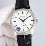 Patek Philippe Calatrava – Men's Champagne Dial with Diamond Bezel, Stainless Steel Case, and Brown Alligator Strap - 图片 6