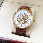 Patek Philippe Skeleton – Men's White Dial with Openwork Design, Stainless Steel Case, and Brown Alligator Strap