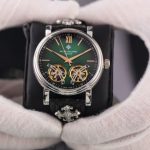Patek Philippe Double Tourbillon – Men's Green Dial with Dual Tourbillons, Stainless Steel Case, and Black Leather Strap