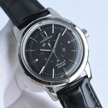 Longines Conquest – Men's Stainless Steel Automatic Watch with Black Dial, Date Window, and Black Alligator Strap