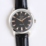 Longines Conquest – Men's Stainless Steel Automatic Watch with Black Dial, Rose Gold Accents, and Black Alligator Strap
