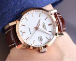Longines Master Collection – Men's Rose Gold-Plated Automatic Watch with White Dial, Baton Markers, and Date Window