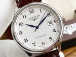 Longines Master Collection – Men's Stainless Steel Automatic Watch with White Dial, Arabic Numerals, and Brown Leather Strap - 图片 3