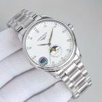 "Longines Master Collection – Men's Stainless Steel Automatic Watch with Blue Sunburst Dial, Diamond Hour Markers, and Moon Phase Display  " - 图片 3