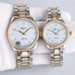 Longines Master Collection – Women's Two-Tone Stainless Steel Automatic Watches with White Dial, Arabic Numerals, and Matching Bracelets