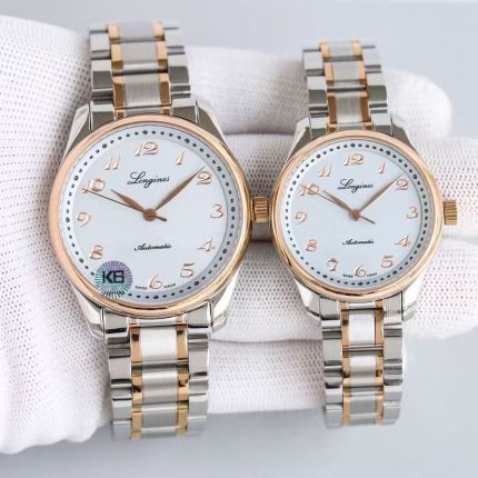 Longines Master Collection – Women's Two-Tone Stainless Steel Automatic Watches with White Dial, Arabic Numerals, and Matching Bracelets