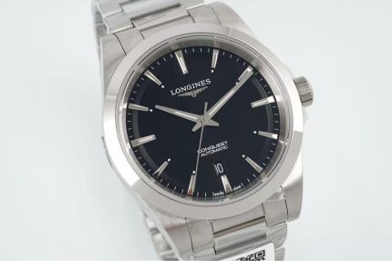 Longines Conquest – Men's Stainless Steel Automatic Watch with Black Dial, Date Window, and Polished Bracelet