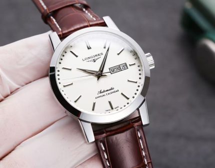 Longines Master Collection – High-Fidelity Replica Automatic Annual Calendar Watch with Cream Dial, Stainless Steel Case, and Brown Leather Stra