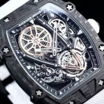 Richard Mille-Style Luxury Skeleton Watch – Carbon Fiber Case, Visible Tourbillon Movement, White Strap - 图片 5