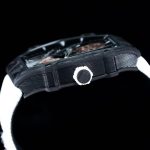 Richard Mille-Style Luxury Skeleton Watch – Carbon Fiber Case, Visible Tourbillon Movement, White Strap - 图片 6