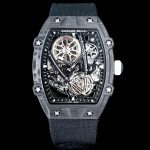 Richard Mille-Style Luxury Skeleton Watch – Carbon Fiber Case, Visible Tourbillon Movement, Black Fabric Strap