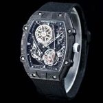 Richard Mille-Style Luxury Skeleton Watch – Carbon Fiber Case, Visible Tourbillon Movement, Black Fabric Strap - 图片 3