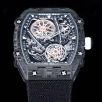 Richard Mille-Style Luxury Skeleton Watch – Carbon Fiber Case, Visible Tourbillon Movement, Black Fabric Strap - 图片 6