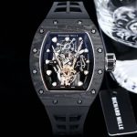 Richard Mille-Style Luxury Skeleton Watch – Carbon Fiber Case, Golden Skull Design, Black Rubber Strap
