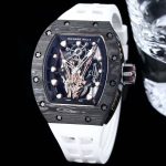 Richard Mille-Style Luxury Skeleton Watch – Carbon Fiber Case, Golden Skull Design, Black Rubber Strap - 图片 3