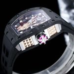 Richard Mille-Style Luxury Skeleton Watch – Carbon Fiber Case, Golden Skull Design, Black Rubber Strap - 图片 6