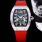 Richard Mille-Style Luxury Skeleton Watch – Stainless Steel Case, Red Rubber Strap, Black Dial with White Numerals
