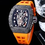 Richard Mille-Style Luxury Skeleton Watch – Carbon Fiber Case, Golden Skull Design, Blue Rubber Strap - 图片 3