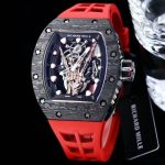 Richard Mille-Style Luxury Skeleton Watch – Carbon Fiber Case, Golden Skull Design, Blue Rubber Strap - 图片 5