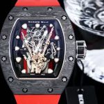 Richard Mille-Style Luxury Skeleton Watch – Carbon Fiber Case, Golden Skull Design, Blue Rubber Strap - 图片 6