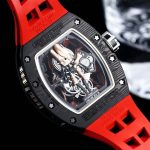 Richard Mille-Style Luxury Skeleton Watch – Carbon Fiber Case, Golden Skull Design, Blue Rubber Strap - 图片 9