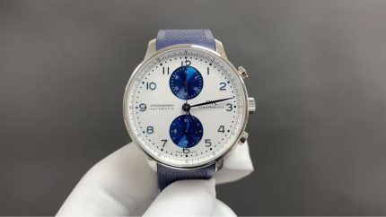 IWC Schaffhausen Chronograph Automatic Watch – White Dial with Blue Subdials and Rubber Strap