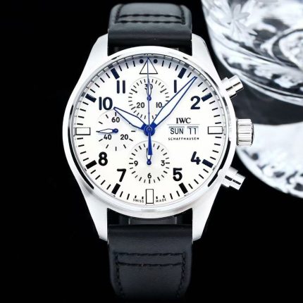 IWC Schaffhausen Pilot’s Watch Chronograph – White Dial with Blue Hands and Black Leather Strap