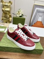 Gucci Red Leather Sneakers – Embossed GG Logo, Signature Web Stripe & Metal Buckle, Original Box & Dust Bag - 图片 3