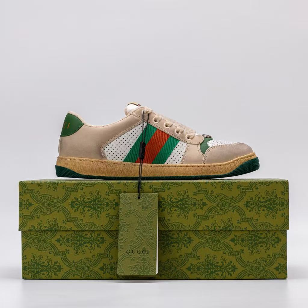 微信图片_20250926132332_5802_76 Gucci Beige Leather Sneakers – Classic Web Stripe, Perforated Panel & Vintage Sole, Original Box & Dust Bag - 图片 1